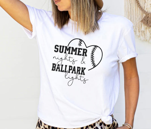 SUMMER NIGHTS & BALLPARK LIGHTS - SINGLE COLOR SCREEN PRINT TRANSFER