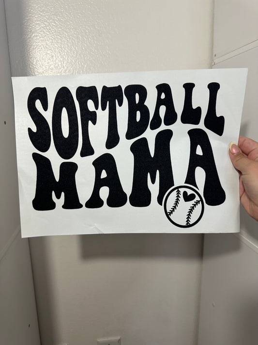 SOFTBALL MAMA HEART SCREEN PRINT TRANSFER - SINGLE COLOR